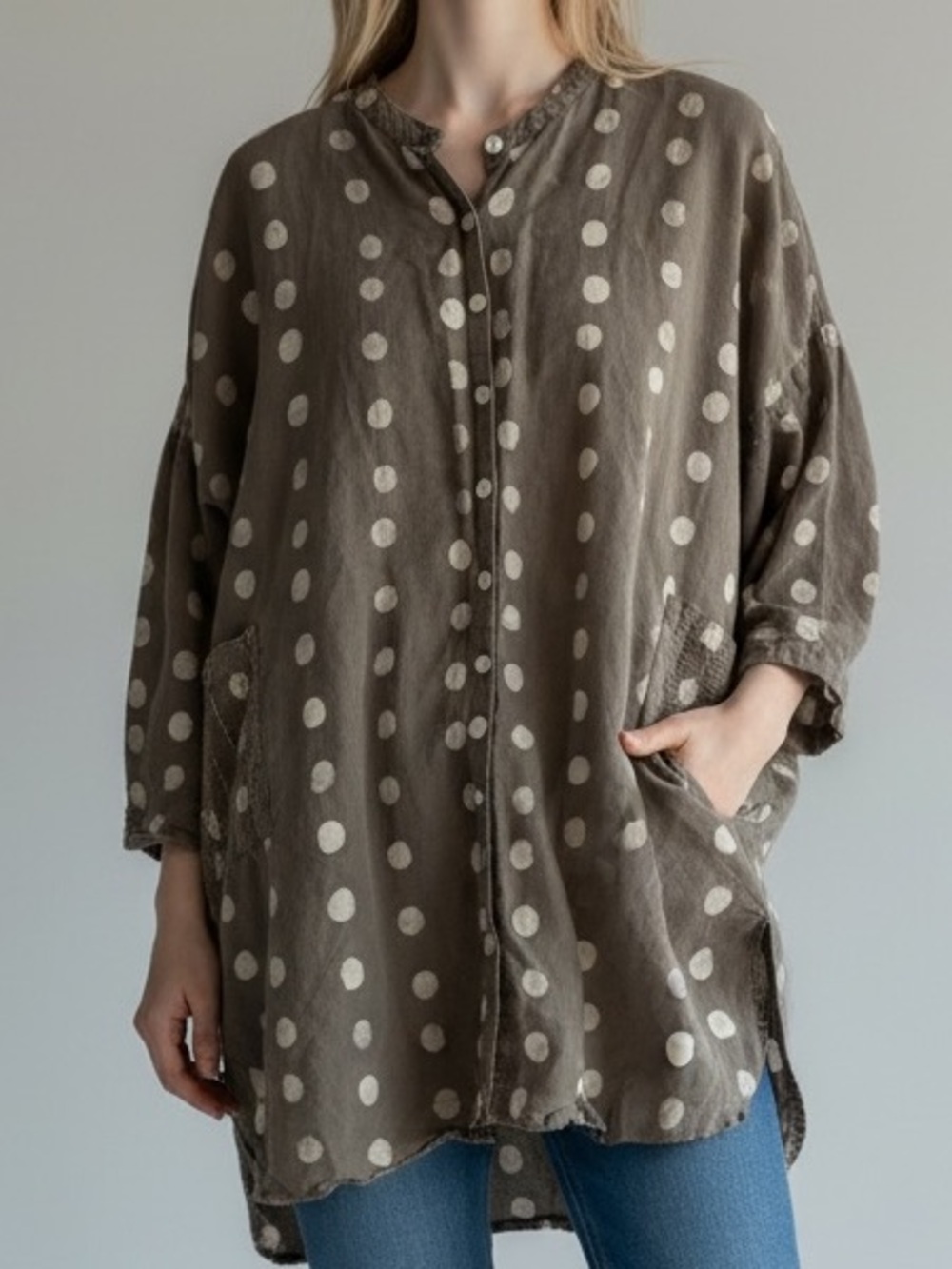 MarketPlace India Linen Blend Polka Dot Oversized Tunic Large
